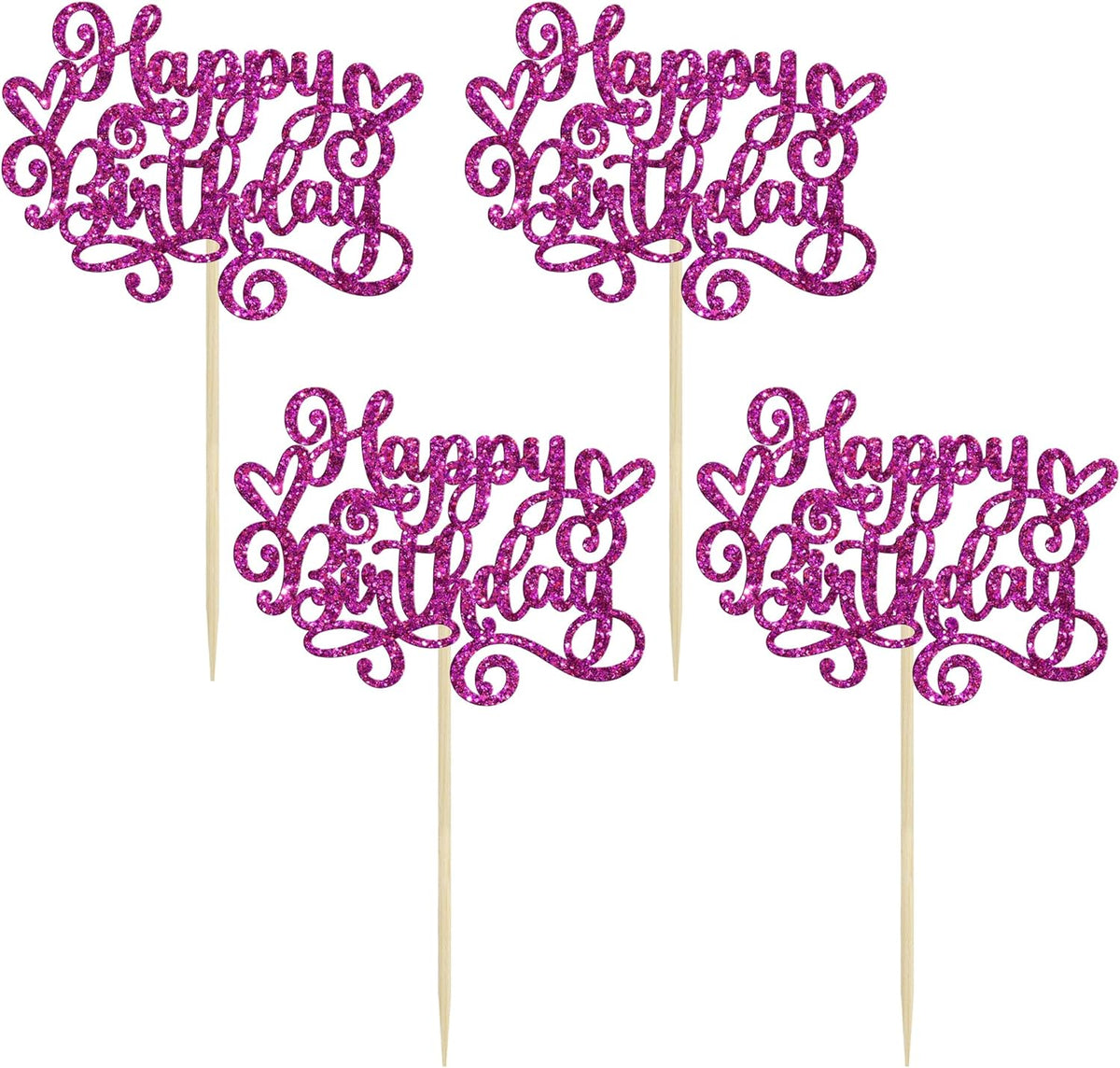 Gyufise 24Pcs Happy Birthday Cupcake Toppers Glitter Happy Birthday Cupcake Picks for Celebrating