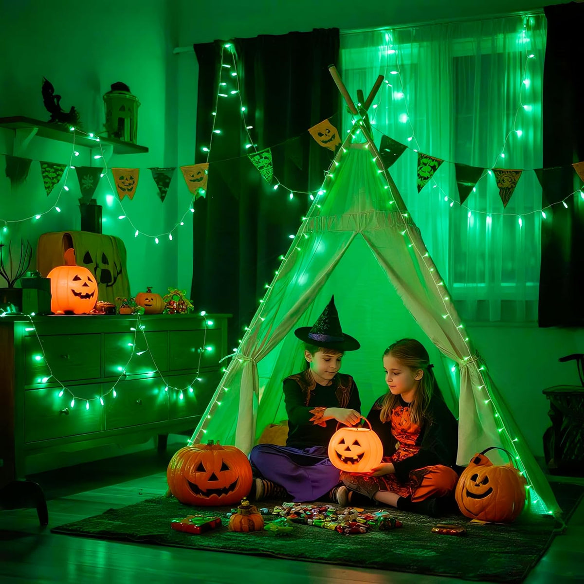 JMEXSUSS 600 LED Green Lights for Halloween Decorations, 168 Ft Green Christmas String Lights