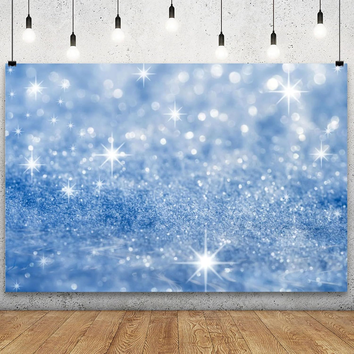 YongFoto Silver Blue Glitter Backdrop 9x6ft Silver Light Spots Blue Sequin Bokeh Photography