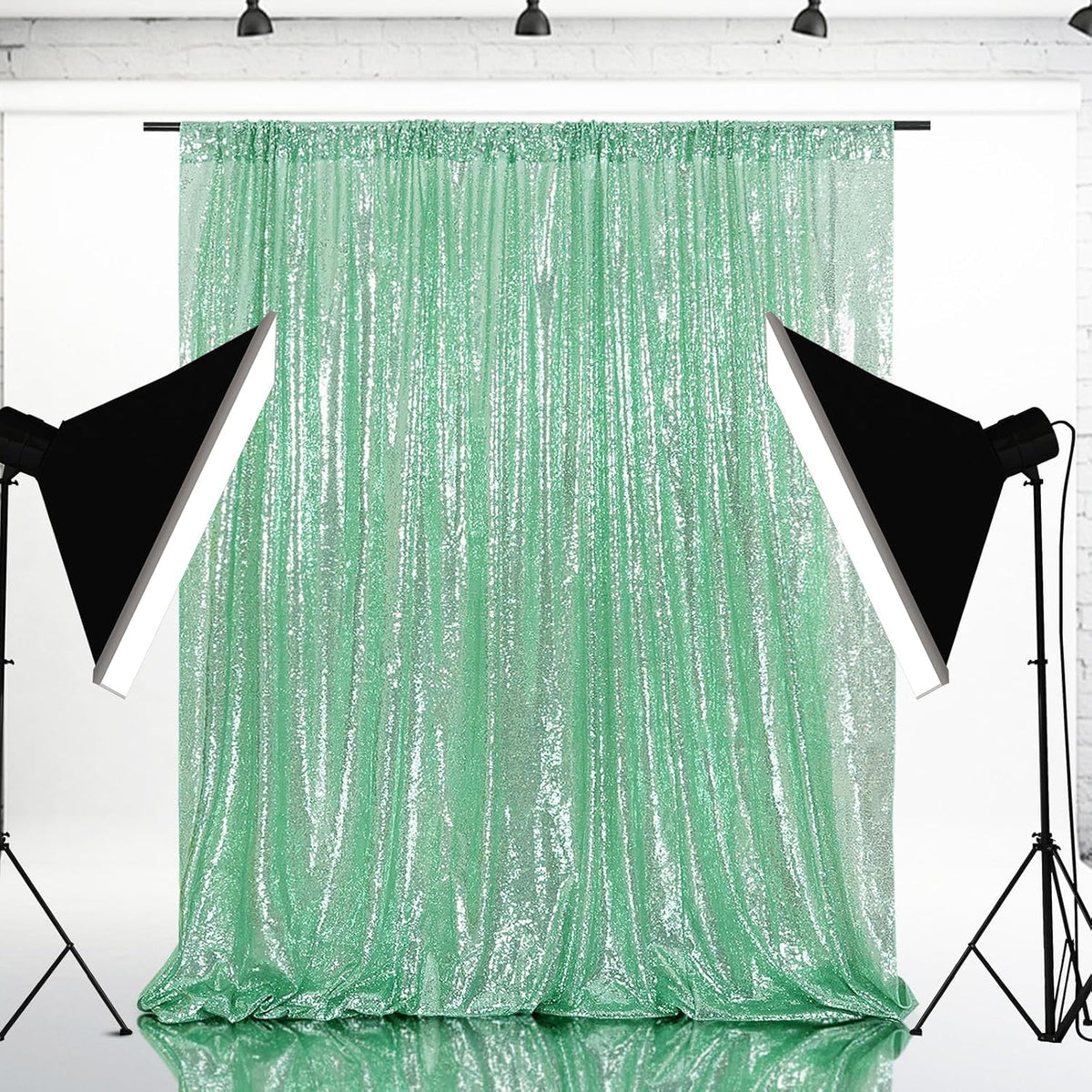 Eternal Beauty Mint Green Sequin Backdrop, 10x10 Ft Glitter Background Curtains for Shimmer