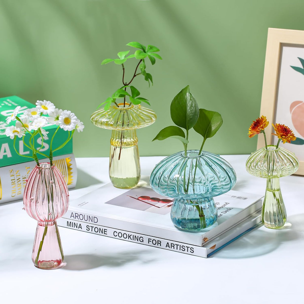 Plant Propagation Station, Set of 6 Colored Mushroom Vase, Propagation Stations, Small Plant