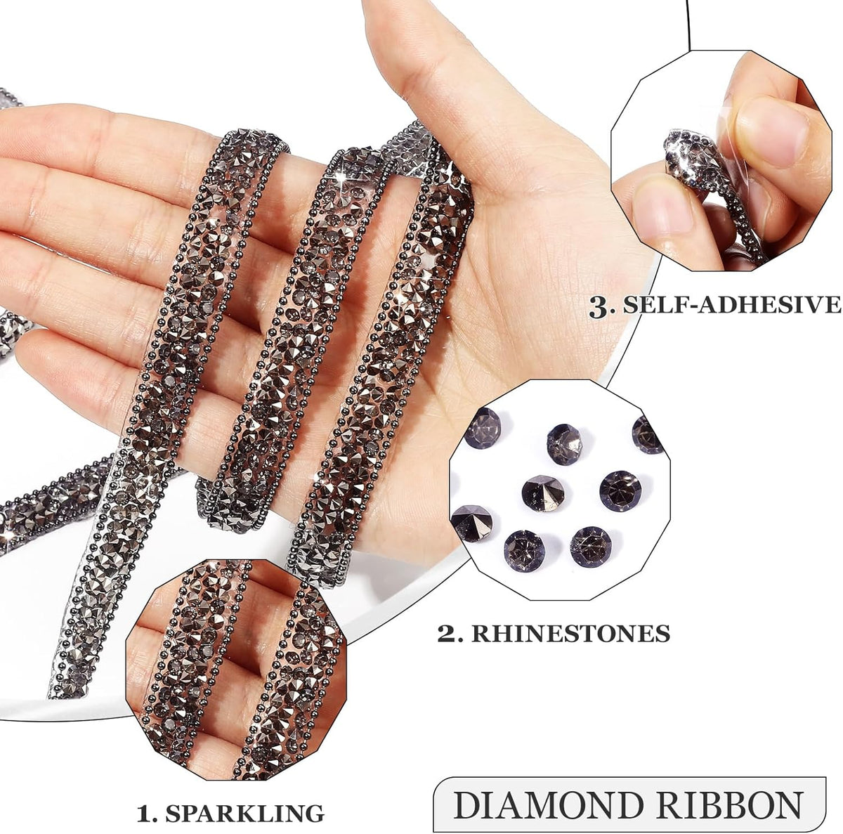 Rhinestone Ribbon 6 Yards Self Adhesive Rhinestone Strips Diamond Ribbon Sticker Crystal Roll
