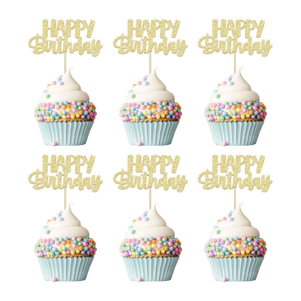 Gyufise 24Pcs Happy Birthday Cupcake Toppers Gold Glitter Celebrating Birthday Cake Picks Baby