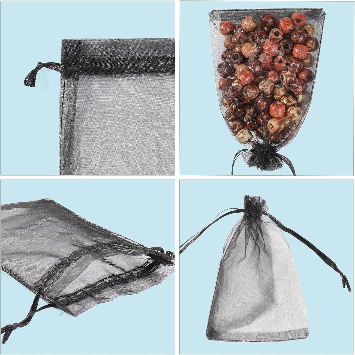 ANZNKU 100 Pack Premium Organza Bags, Black Drawstring Wedding Favor, 4x6 Inches Small Mesh for