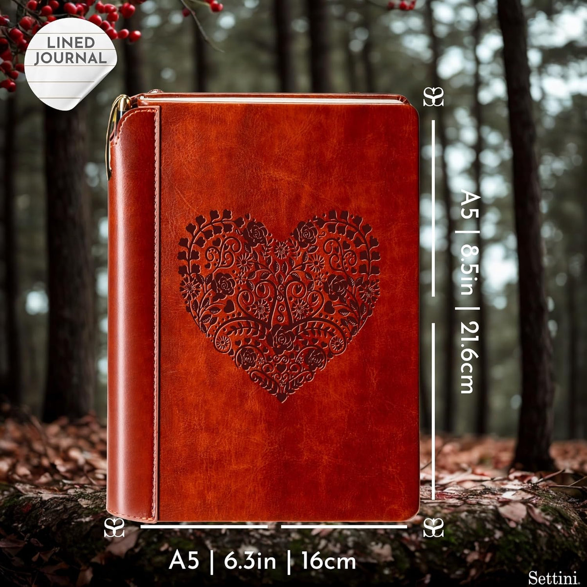 SETTINI® Lined Journal - Heart Journal for Writing Gift Set - Hardcover Vegan Leather, Includes