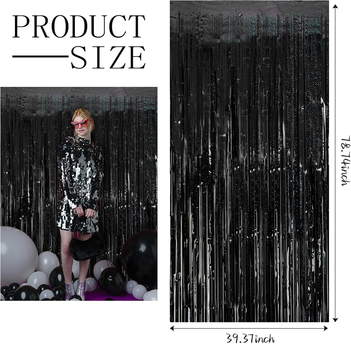 3 Pack Black Party Streamers Backdrop Tinsel Foil Fringe Curtains Halloween Party Decorations