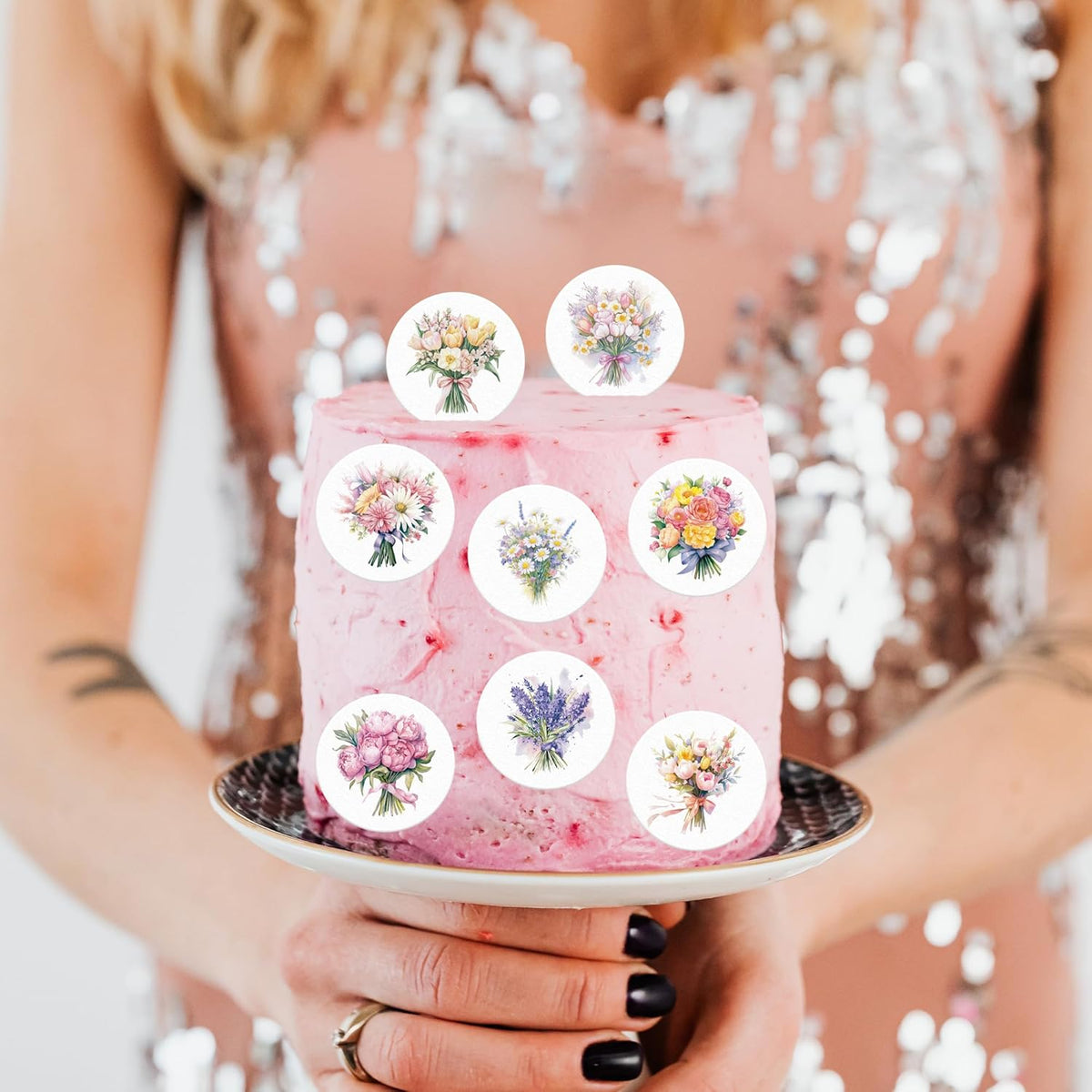 36PCS Edible Flower Bouquet Cupcake Toppers Wafer Paper Roses Daisy Lavender Flower Bouquet