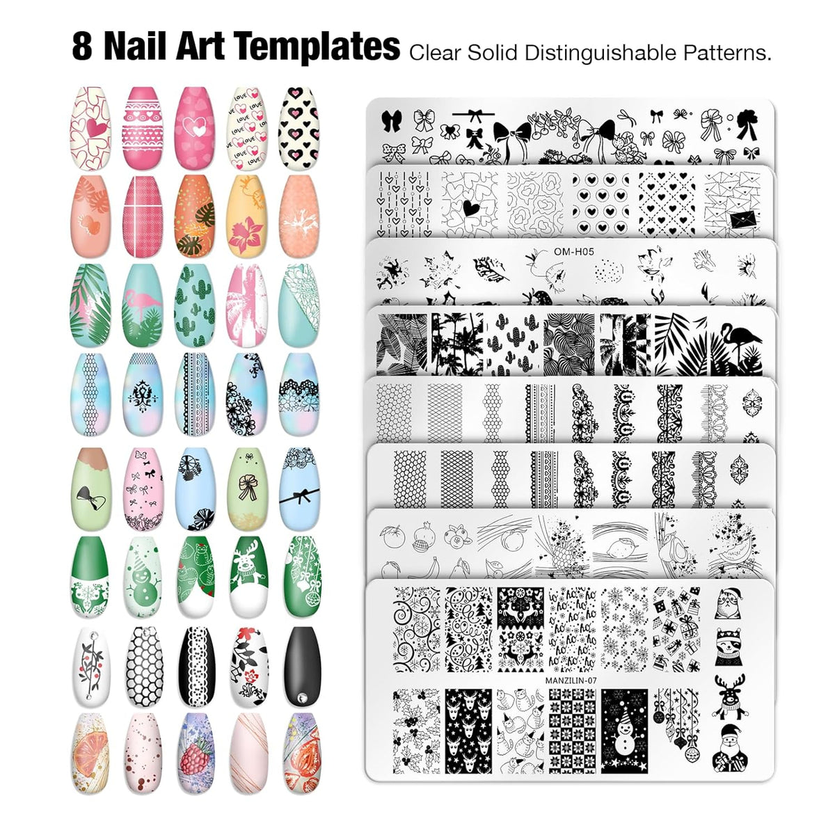 14PCS Nail Art Stamper Clear Silicone Nails Stamping Jelly with Scraper Transparent Visible Body