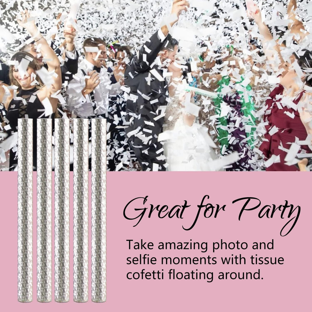 BATTIFE 30Pack White Confetti Wands, 14 Inch Tissue Paper Confetti, Flick Flutter Sticks for