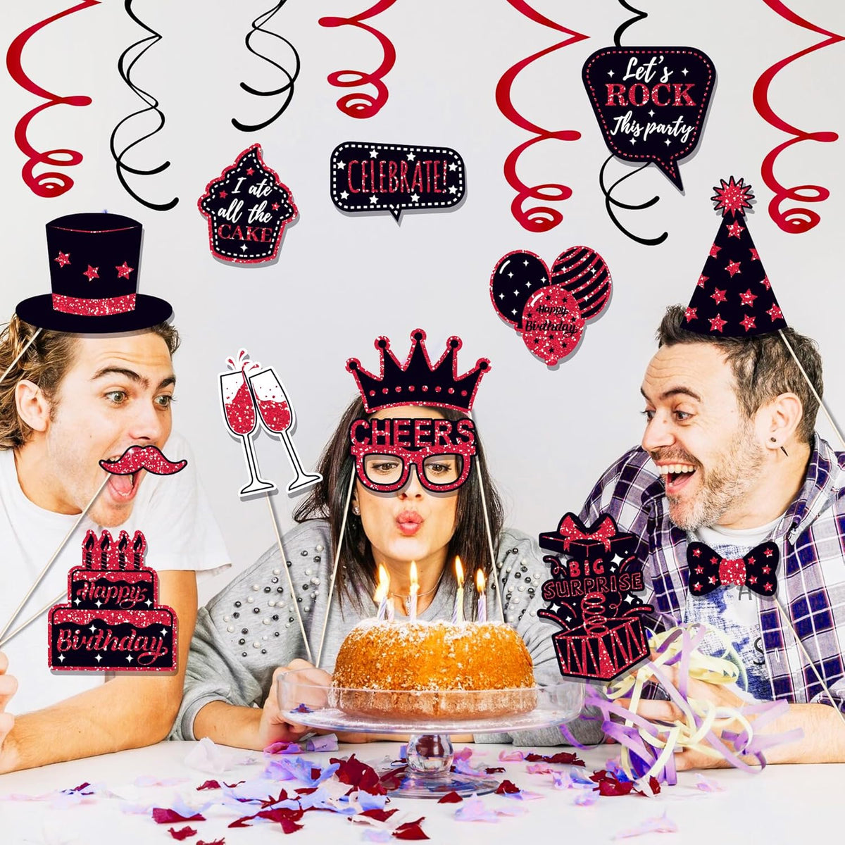 36 PCS Birthday Photo Booth Props Party Supplies Holiday Picture Decorations Photo Booth Props for
