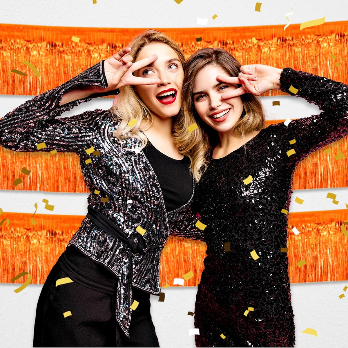 6 Pack 10 Feet Orange Foil Fringe Garland Metallic Tinsel Streamers Banner Wall Hanging Curtain