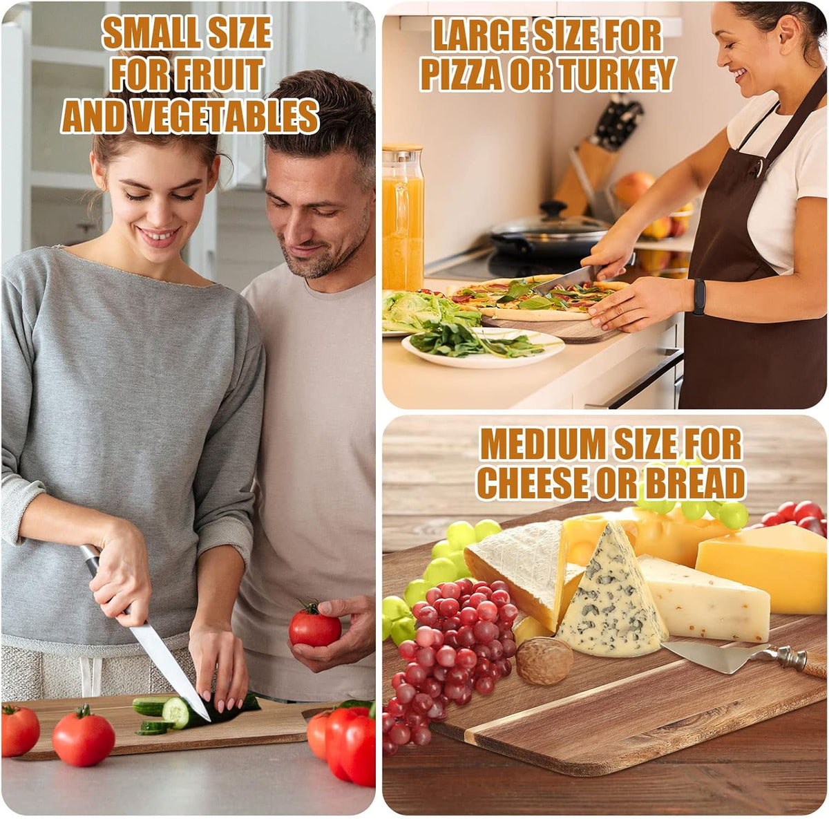 Patelai 12 Packs Wooden Cutting Board Set with Handles Large Kitchen Serving Plain Chopping Board