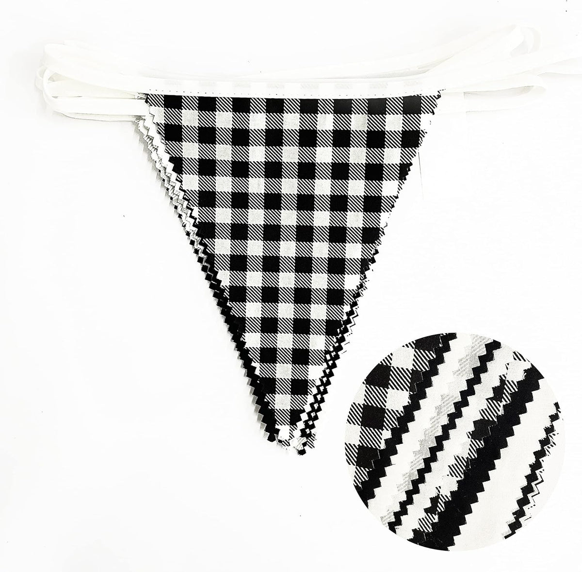 32Ft Black Party Decorations Black Buffalo Plaid Checkered White Triangle Flag Gingham Pennant