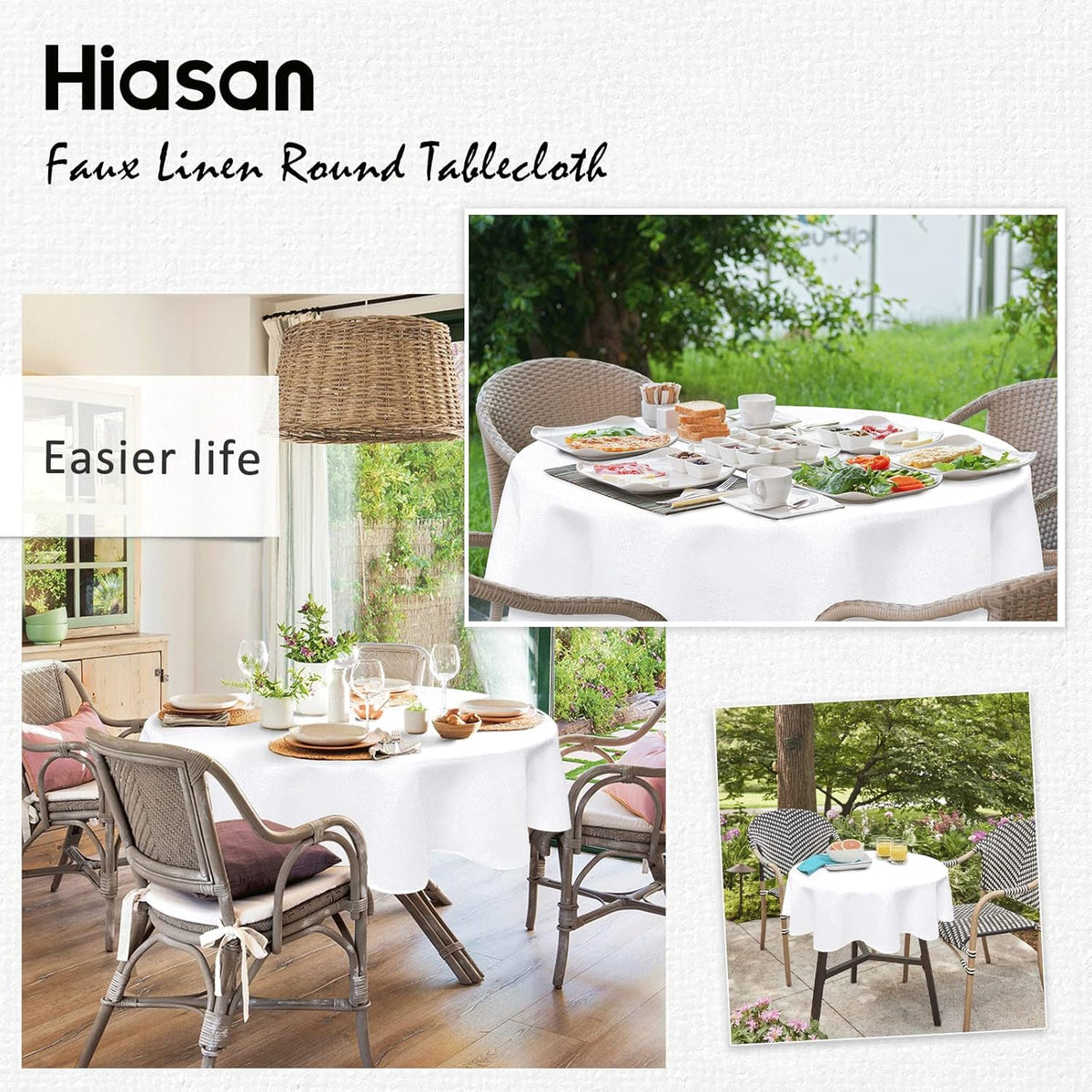 Hiasan Round Linen Tablecloth 120 Inch - Wrinkle and Stain Resistant Washable Polyester Fabric