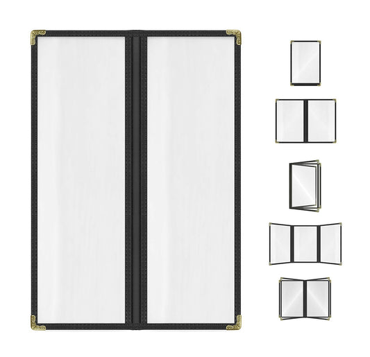 Goodsmart Restaurant Menu Covers - 25 Pack Black 2 Pages / 4 Views 4.25" x 14", Top-Loading Vinyl