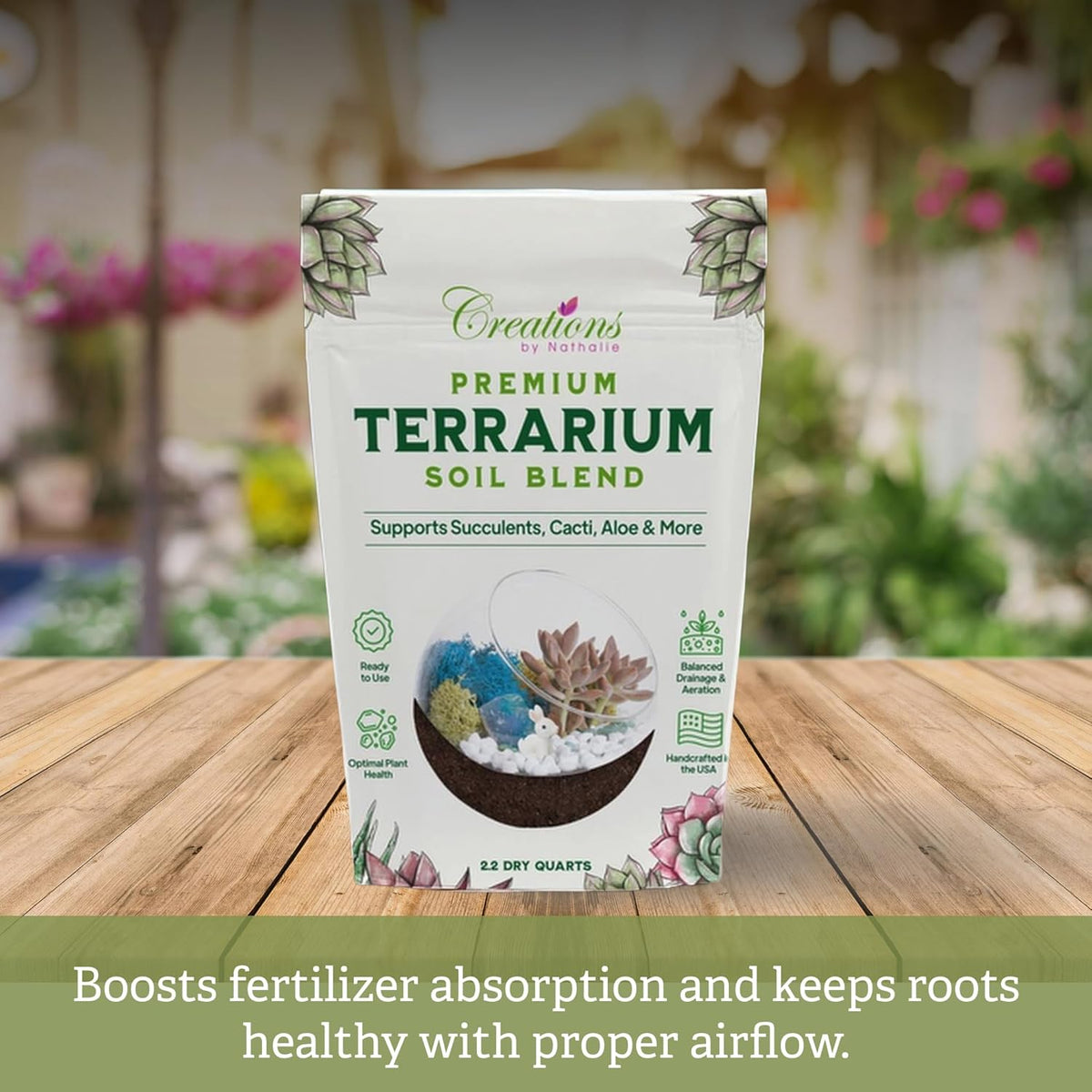 Terrarium Soil Blend - Well Draining Potting Soil for Live Succulents, Cactus, Aloe - Terrarium