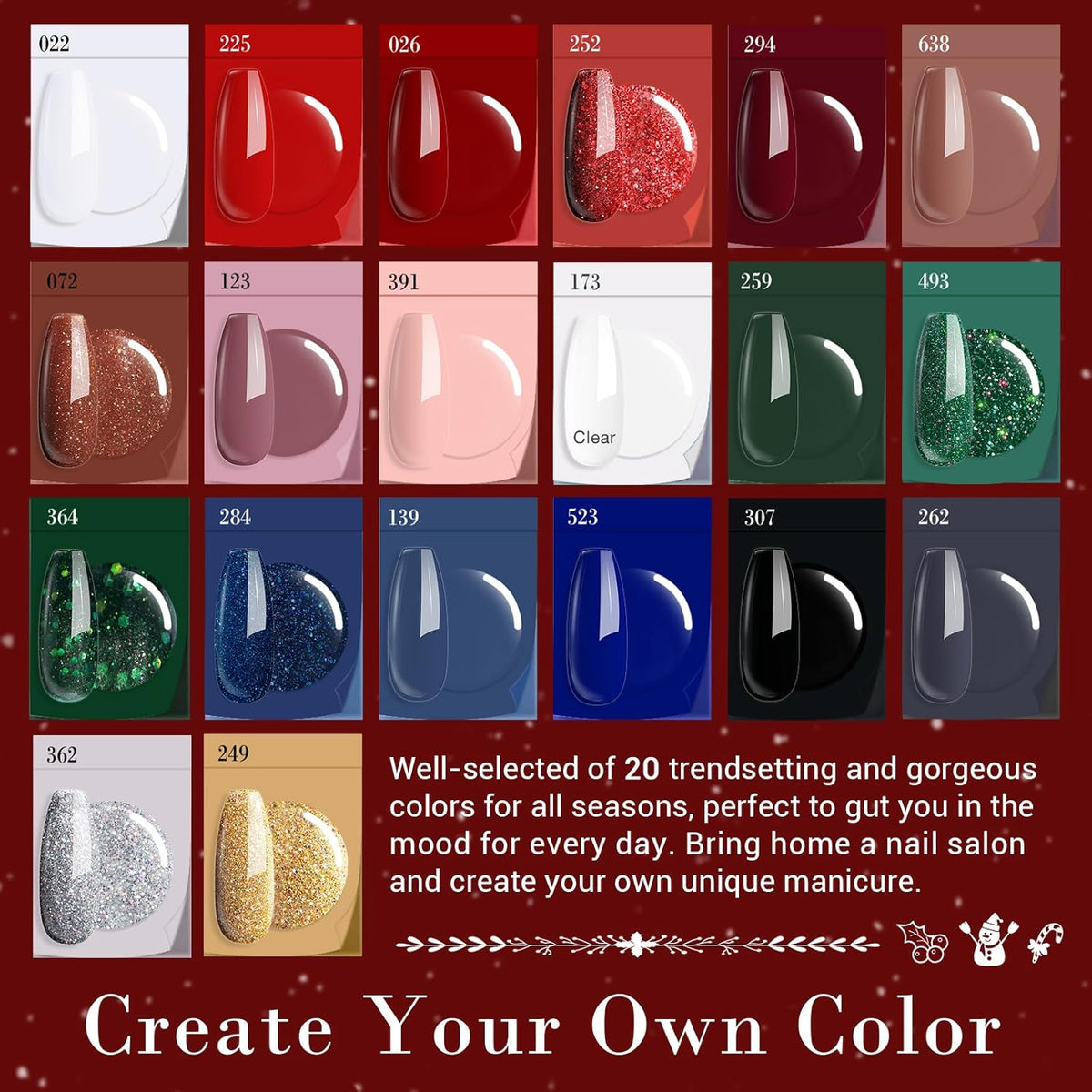AZUREBEAUTY 31 PCS Dip Powder Nail Starter Kit Christmas, Red Green Gold Grey Acrylic Dipping