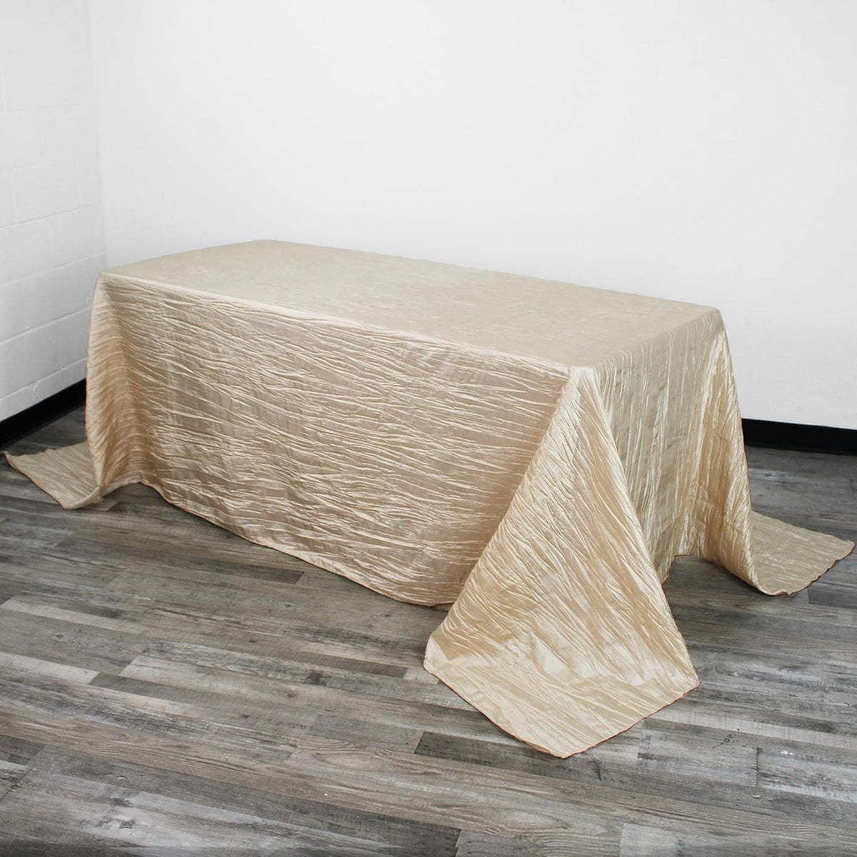 YOUR CHAIR COVERS - 90 x 132 inch Rectangular Crinkle Taffeta Tablecloth - Champagne, Rectangle