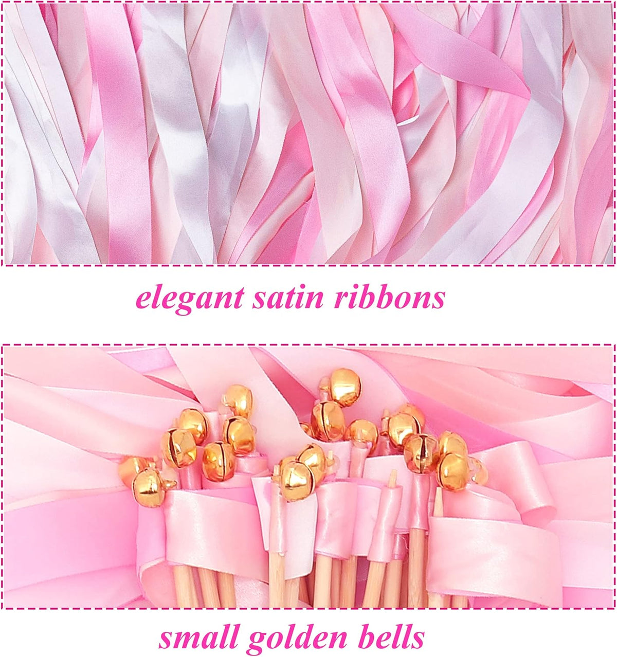 60 Pieces Wedding Colorful Ribbon with Bells, Party Ribbons Streamers Sticks Magic Wish Fairy Wand