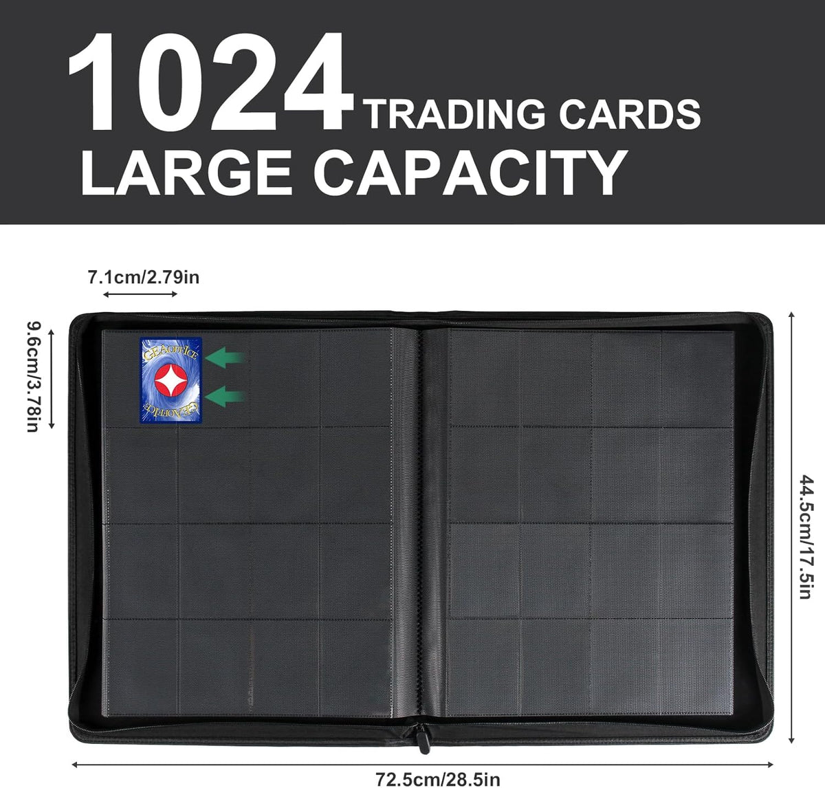 GEAoffice Trading Card Binder 16 Pockets, Premium Large 1000 Card Binder Holds 1000+, Side Loading