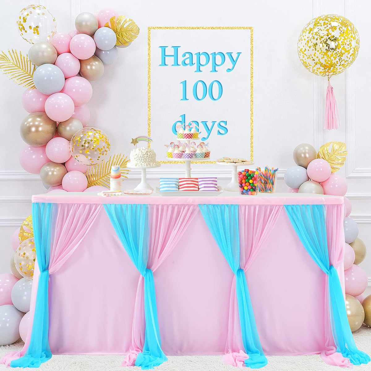 9ft Pink and Blue Gender Reveal Table Skirt for Baby Shower Boy or Girl Tulle Tutu Table Cloths