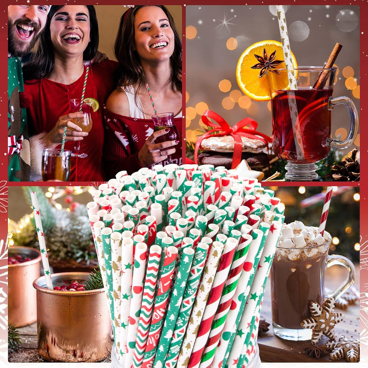 HANSGO Christmas Paper Straws, 180PCS Christmas Drinking Straws Striped Decorative Straws Bulk for