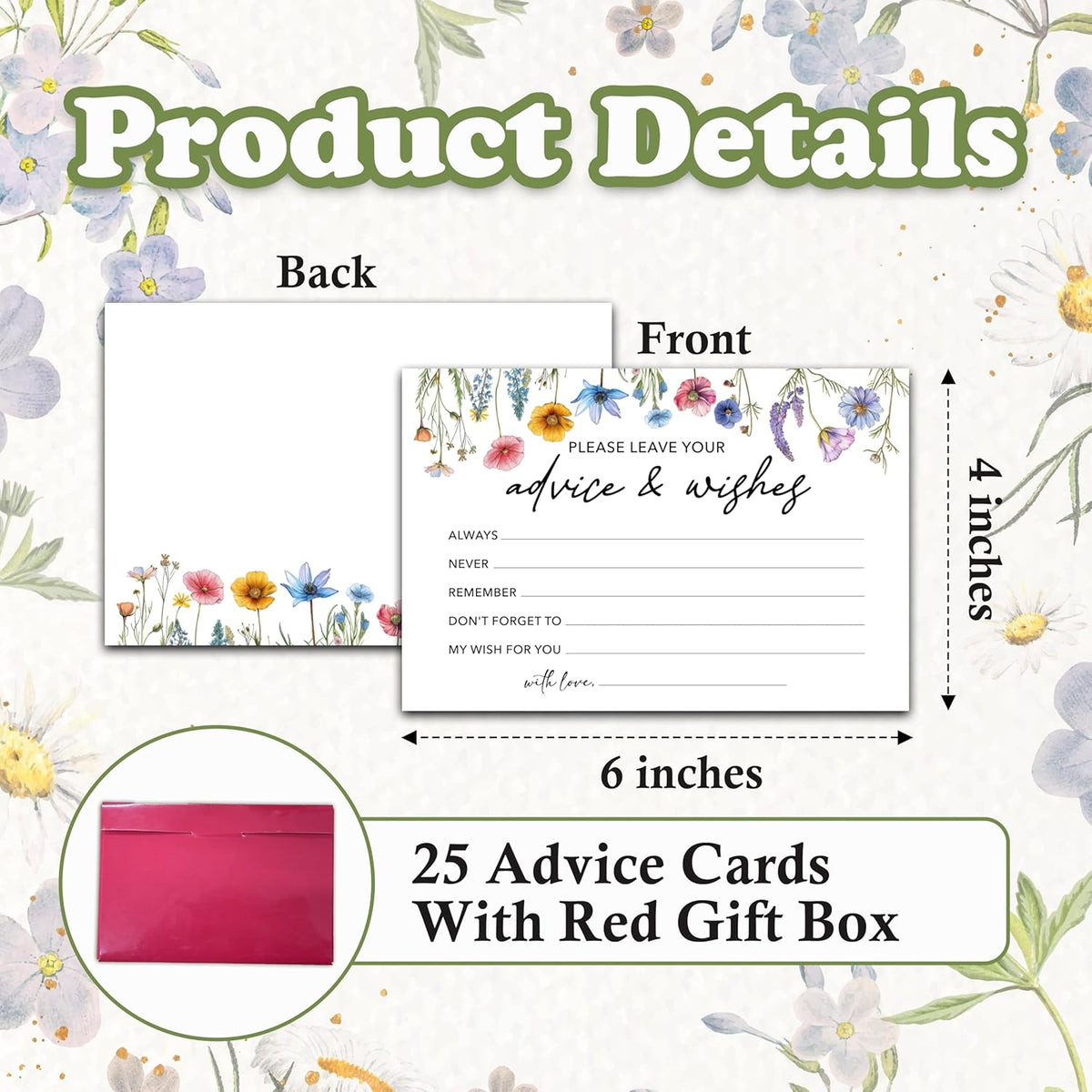 Advice And Wishes Cards (25pcs), Wildflowers Advice Cards For Mr And Mrs, Bride And Groom, New