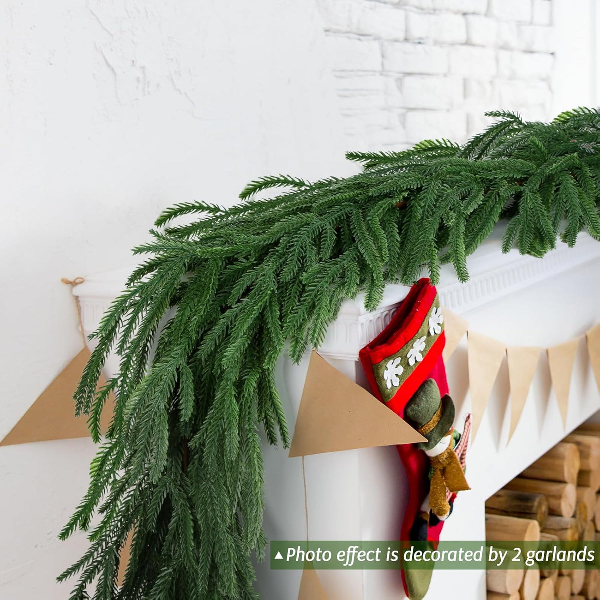 12 FT (2 * 6FT) Norfolk Pine Garland Artificial, Realistic Christmas Greenery for Mantle Table