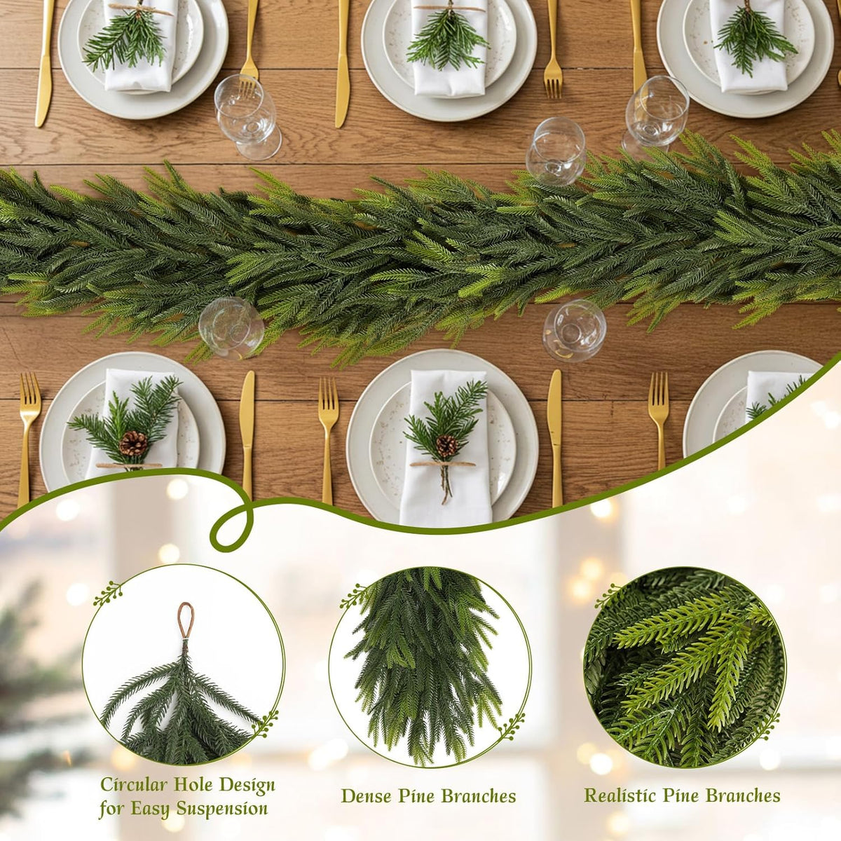 N&T NIETING 6FT Christmas Norfolk Pine Garland Real Touch Pine Artificial Garlands Faux Greenery