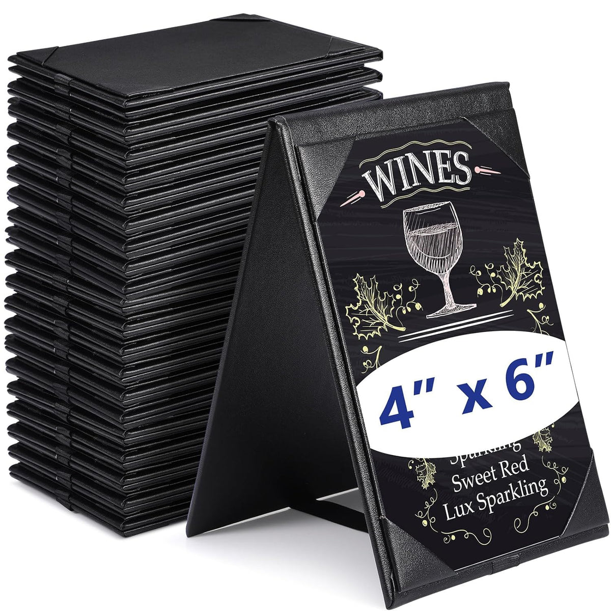 Gerrii Leatherette Table Tents Black PU Leather Menu Covers Bulk Double Sided Frame Sign Holders 2