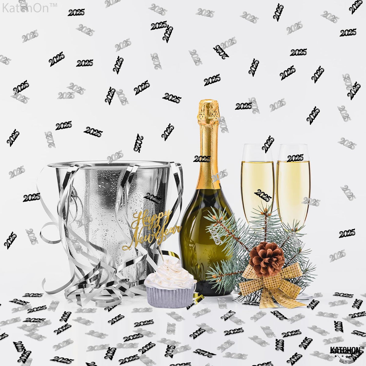 KatchOn, Black and Silver 2025 Confetti - Pack of 500 | Graduation Confetti 2025, Balck and Silver