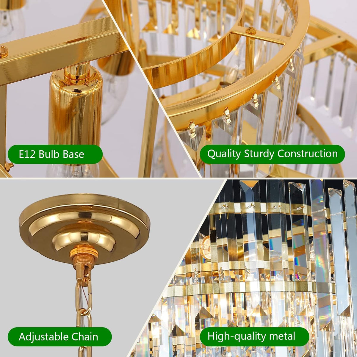 Gold Copper Crystal Chandelier Lighting 17.7'' for Dining Rooms Bedroom Foyer Entryway Ceiling