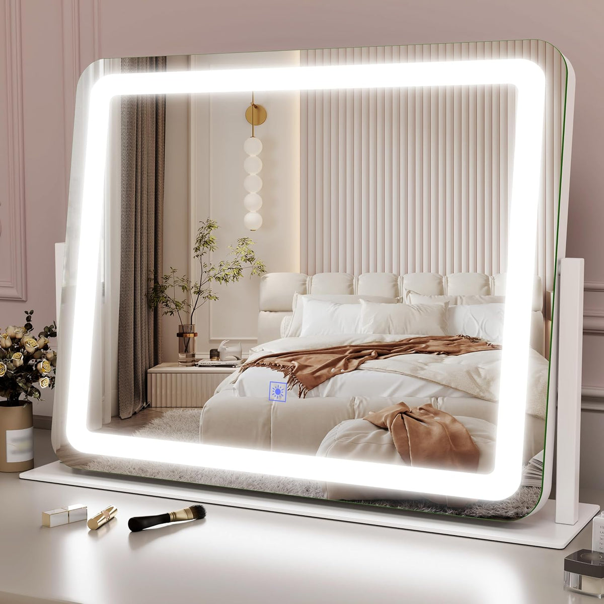 22x17 Inch Lighted Vanity Mirror with Dimmable LED Lights - 3 Color Modes, Smart Touch Control &
