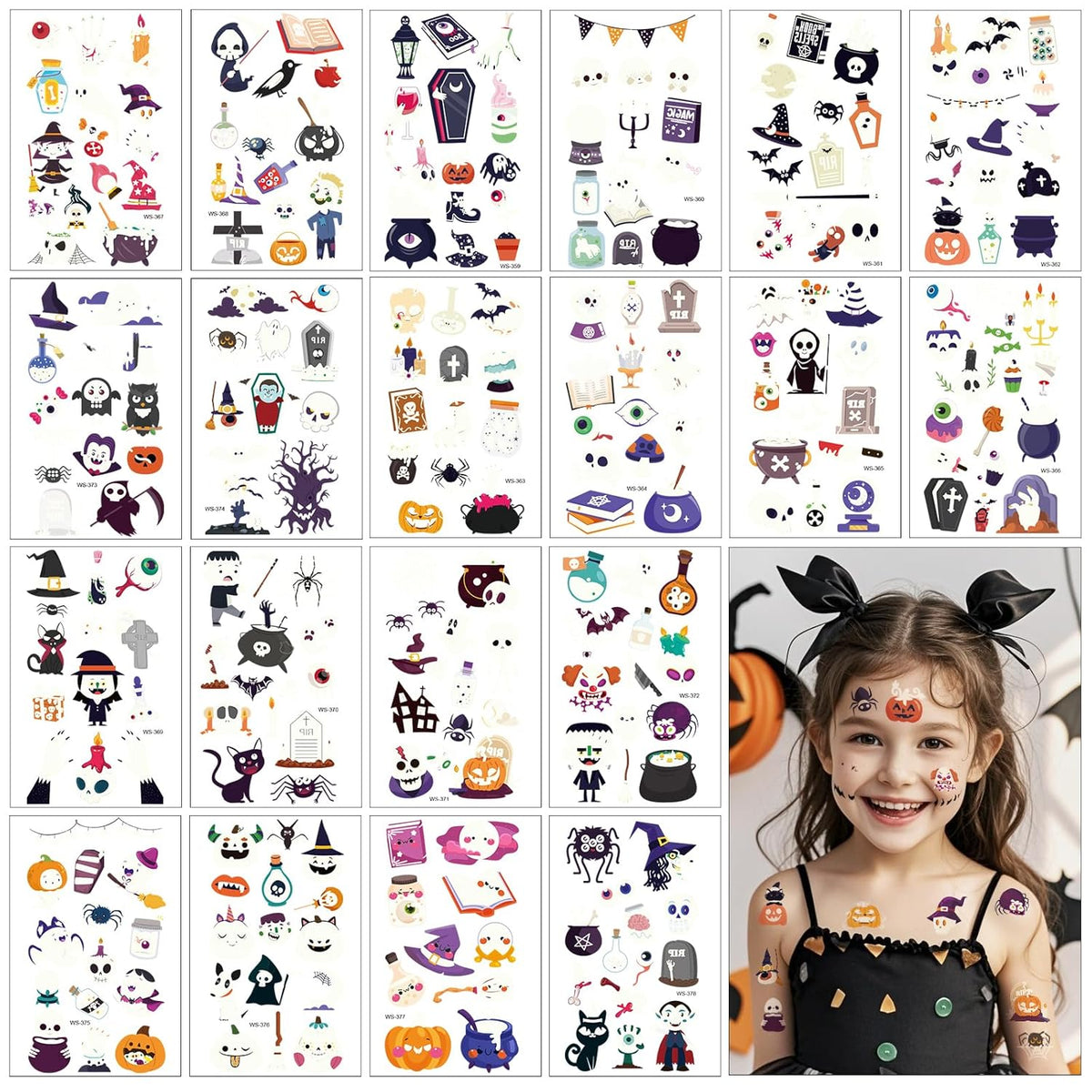 Halloween Luminous Temporary Tattoo for Kids - 250+ Horror Glow Halloween Party Supplies for Boys