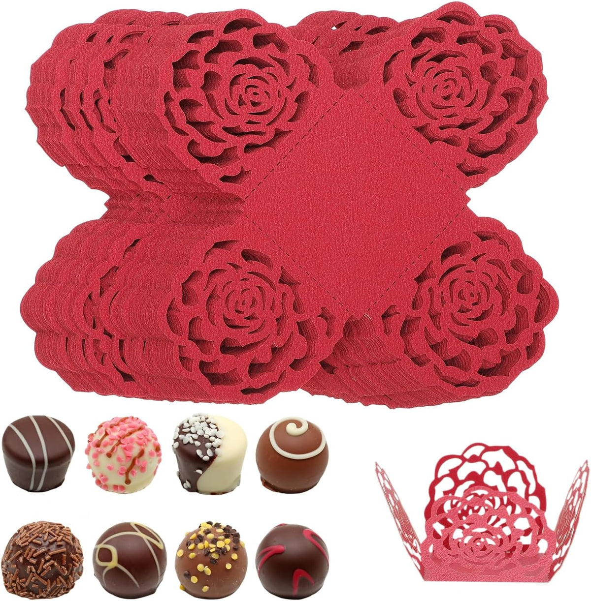 50Pcs Truffle Cupcake Wrapper Liners, Paper Chocolate Candy Wrappers, Peanut Liners Dessert Tray
