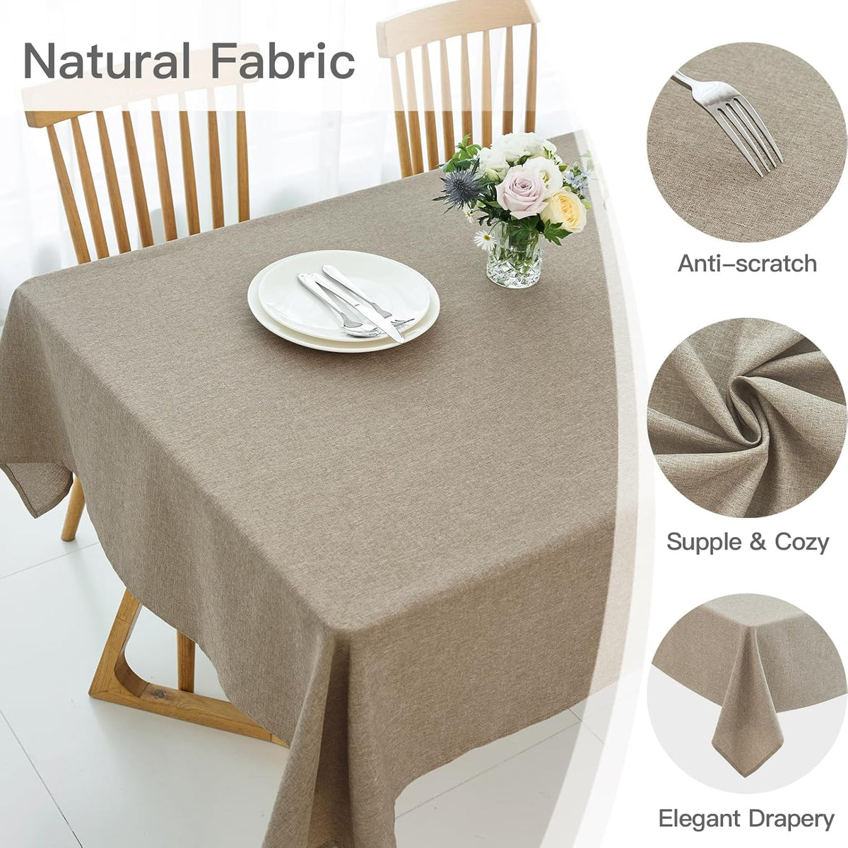 maxmill Rectangle Linen Texture Tablecloth Stain Proof Waterproof Wrinkle Free Washable Dining