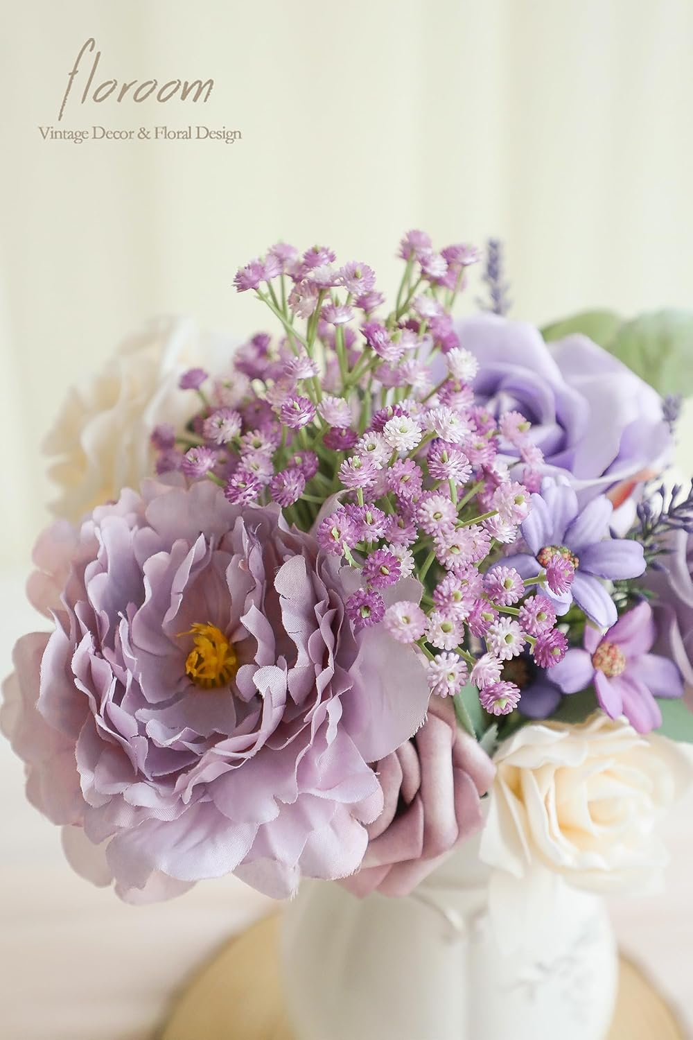 Floroom Lilac Lavender Artificial Flowers Fake Roses Peony and Greenery Combo Box Set for DIY