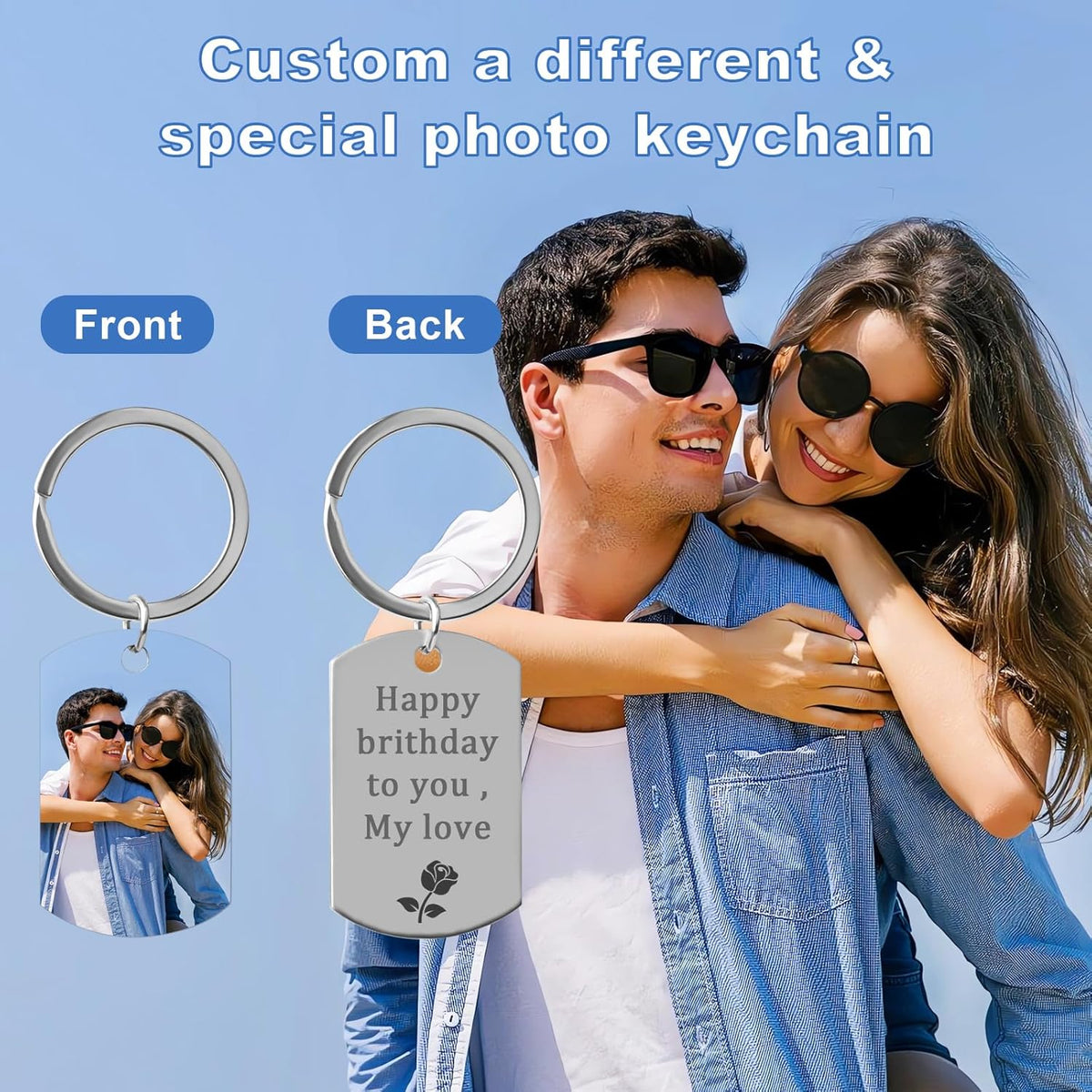 Double Side Custom Keychain with Picture Personalized Engraving Photo Text Customized Gifts for Men