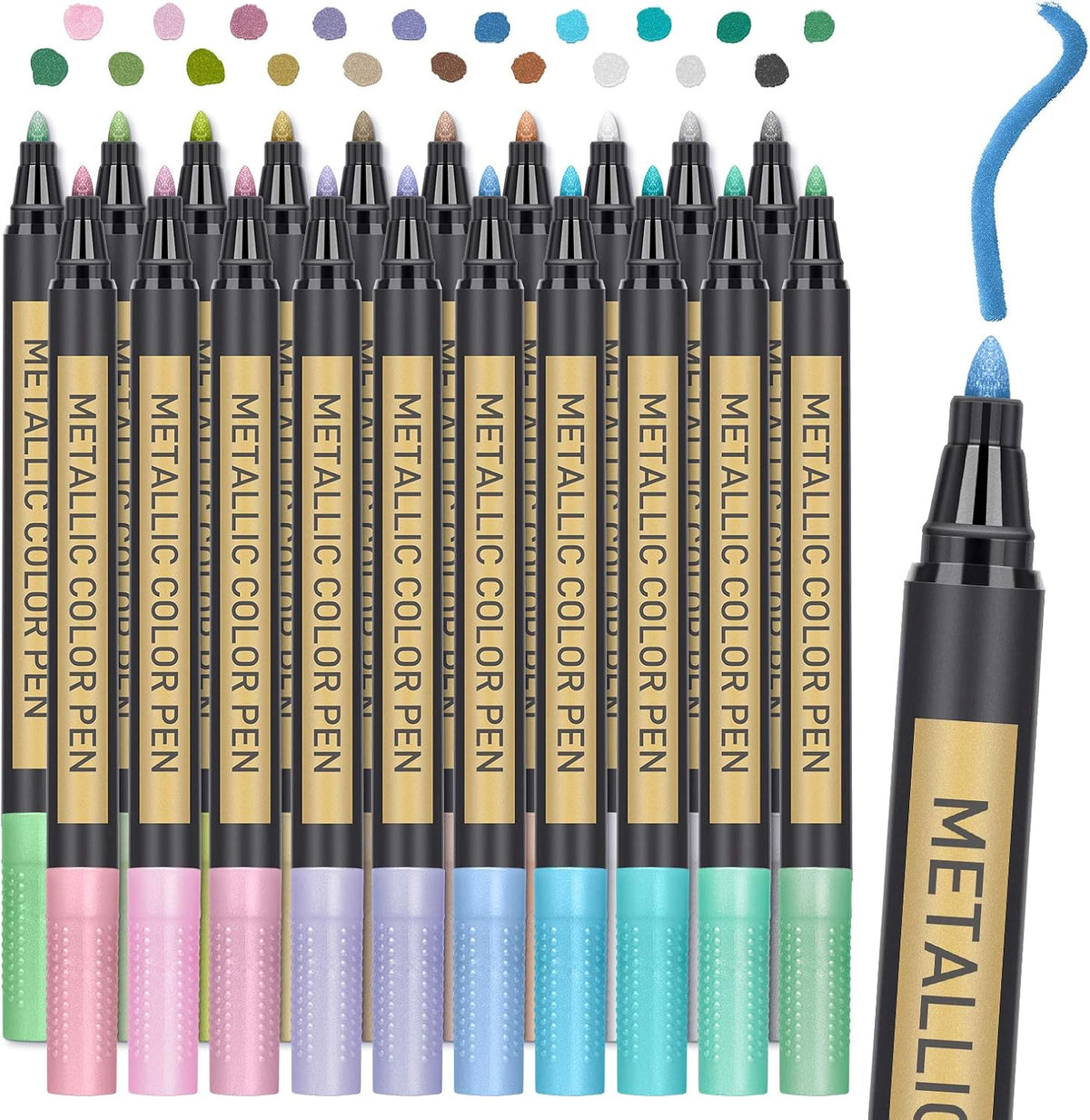 JR.WHITE Metallic Paint Markers, 20 Colors Paint Pen Craft Markers for Art, Rock Painting, Photo