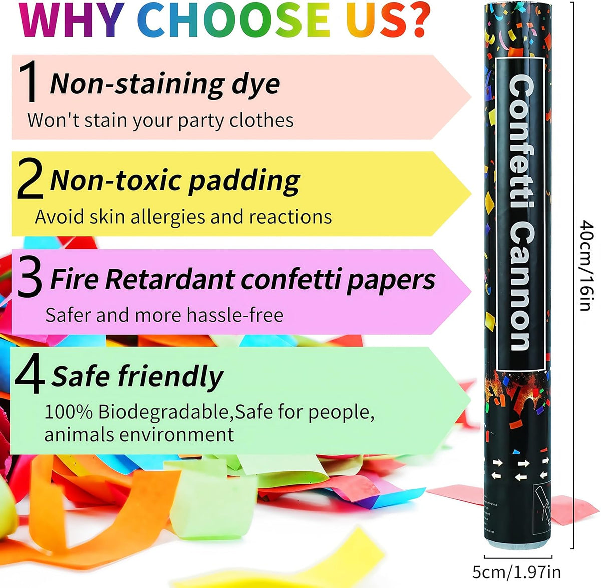 16in Biodegradable Confetti Poppers,Confetti Cannons Bulk with Colorful Confettis Design for