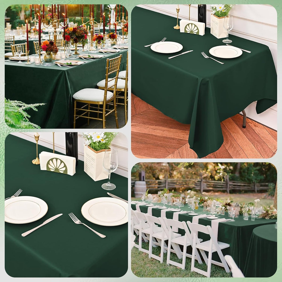 10 Pack Hunter Green Tablecloths for 6ft Rectangle Tables 60 x 102 Inch - Polyester Table Cover