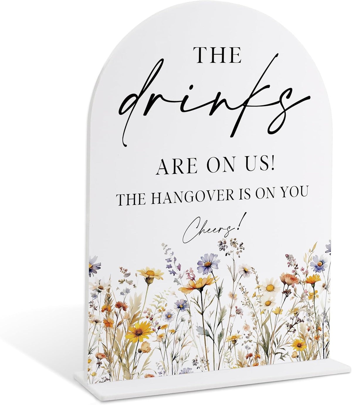 Wedding Signs for Ceremony and Reception, Boho Floral Acrylic Drinks are on Us Hangover is on You