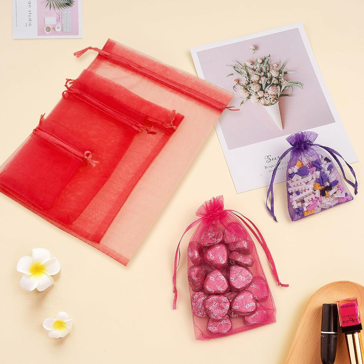 50 Pcs 5x7 Inch Organza Bags, Mesh Bags Drawstring Treat Bag Jewelry Pouch Bag for Christmas Gift