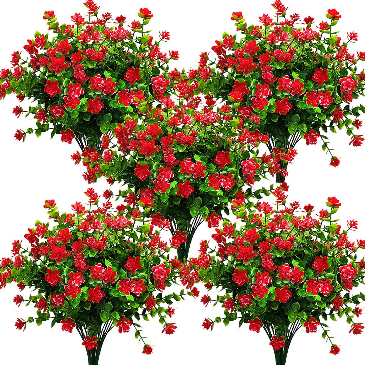 10 Bundles Artificial Fake Flowers, Faux Outdoor Plastic Plants UV Resistant Shrubs Outside Indoor