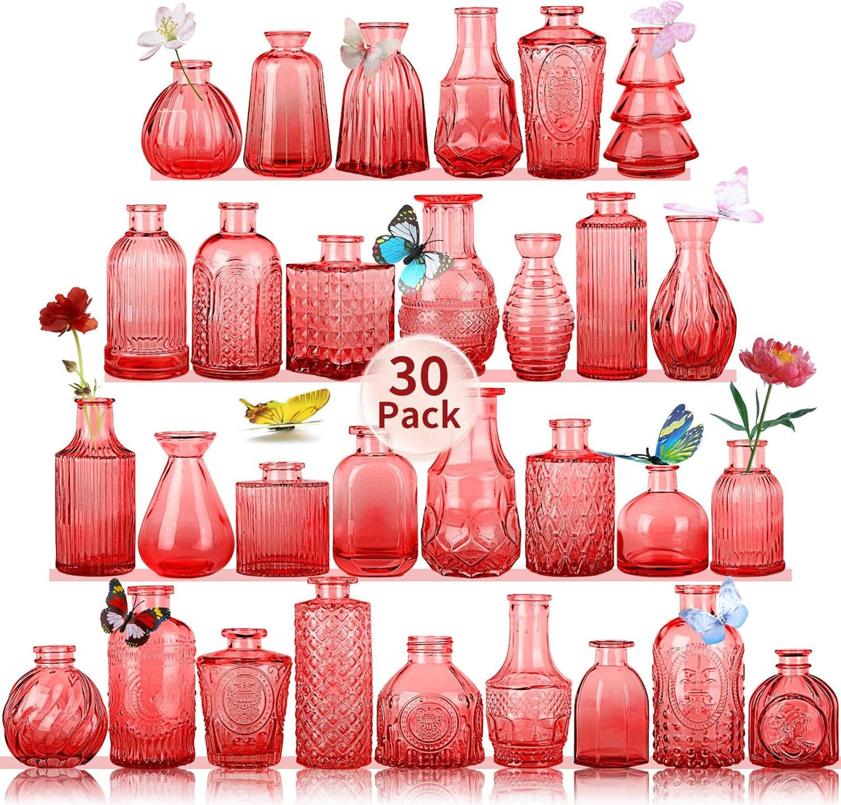 Glass Bud Vases Set of 30 pcs for Wedding,Home Decor,and Events,Mini Vases for Centerpieces and