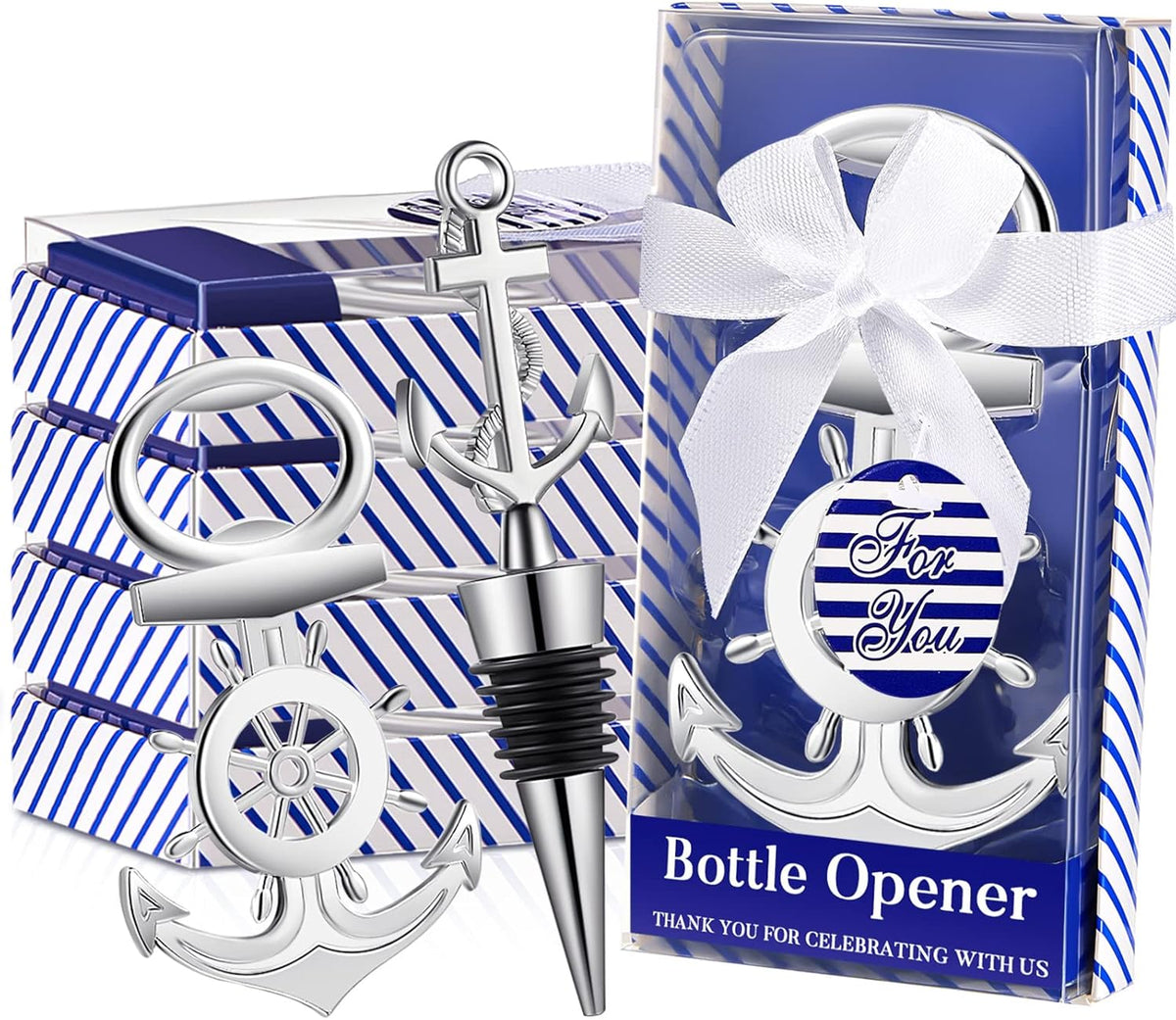 Zhehao 50 Pcs Anchor Bottle Stopper Bottle Opener Wine Bottle Stopper for Beach Nautical Themed