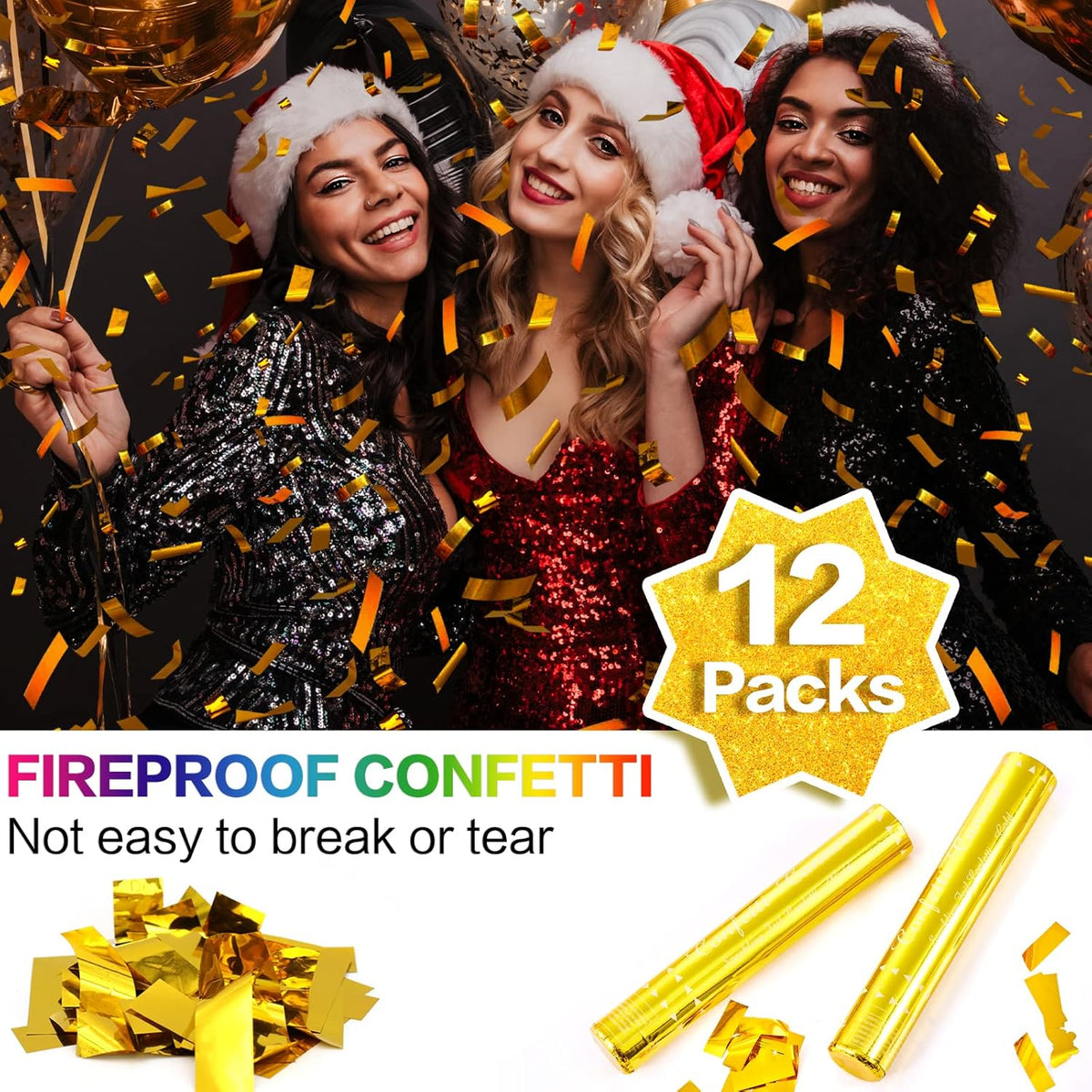 Gold Confetti Poppers - 12 Pack Golden Confetti Cannon for Wedding, Birthday, Graduation, Baby