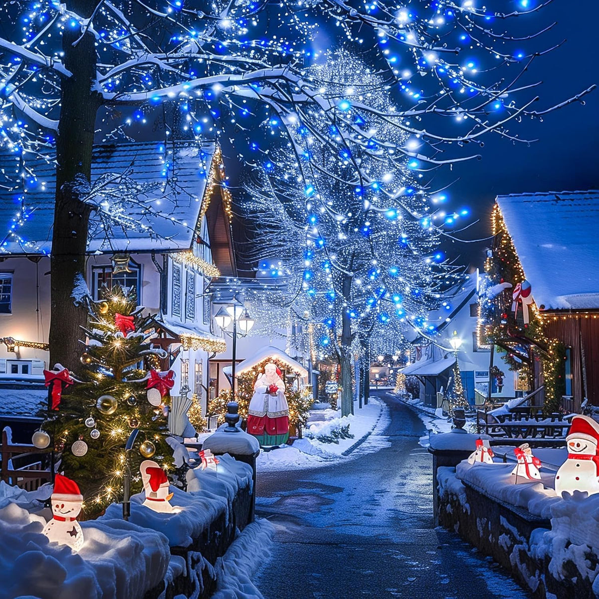 JMEXSUSS Blue and White Christmas Lights Outdoor with Remote, 600 LED String Lights Indoor Clear