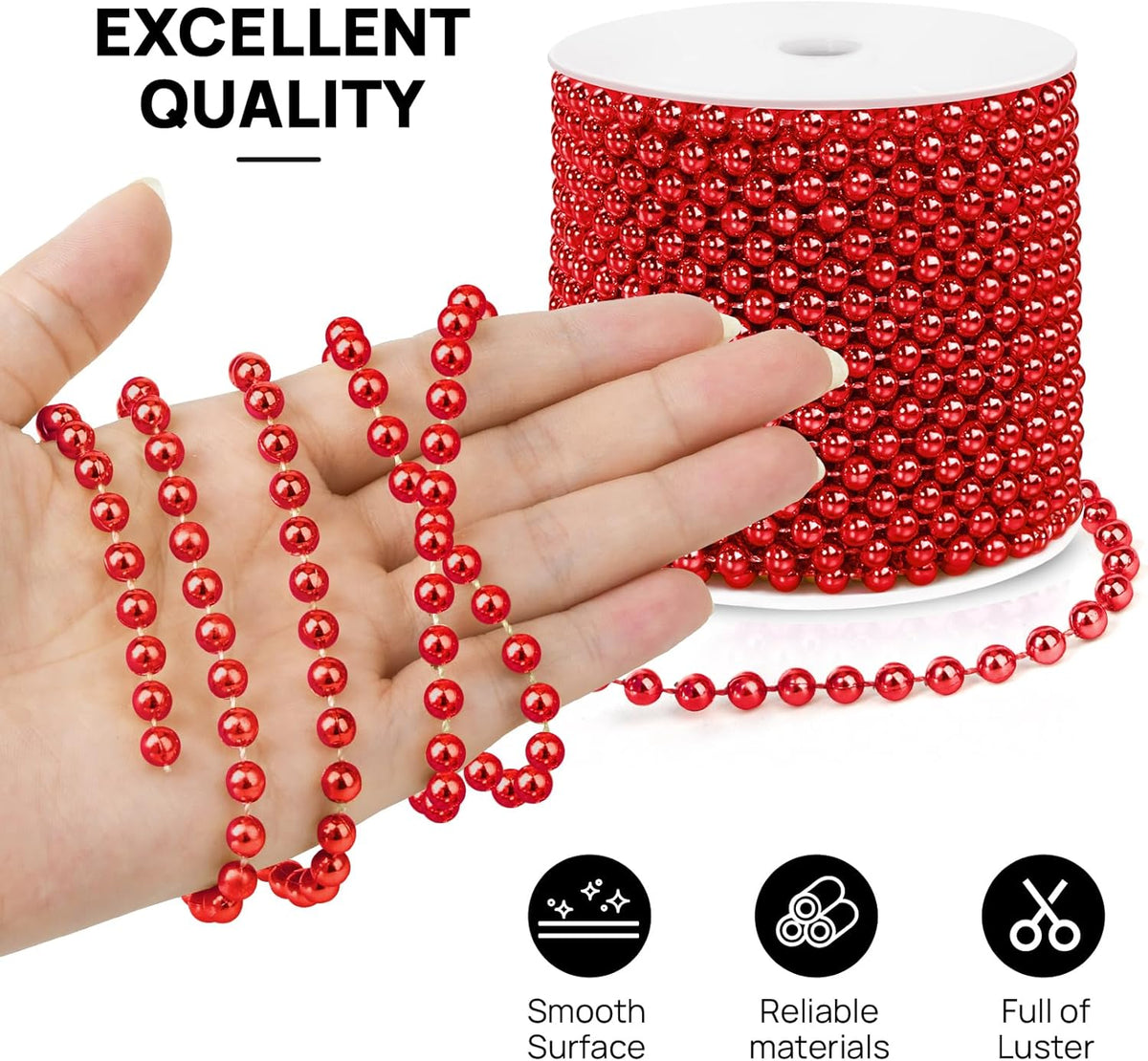 Craft String Pearls 6MM Pearl Bead, 66 Feet Red Faux Pearl Garland Spool Roll Strand Wedding Party