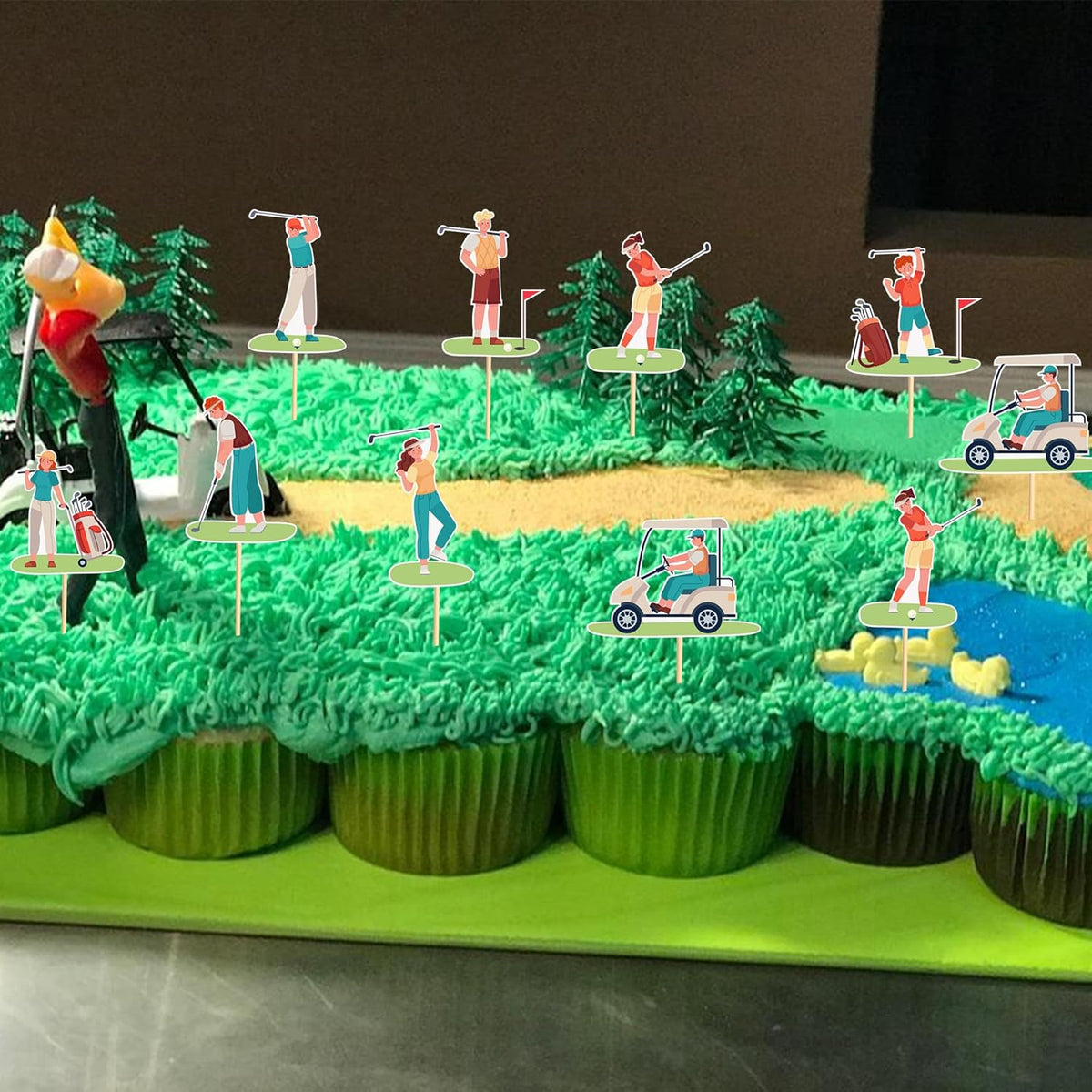 24pcs Golf Cupcake Toppers Golf Carts Cupcake Picks for Golf Sports Player Theme Baby Shower Kids